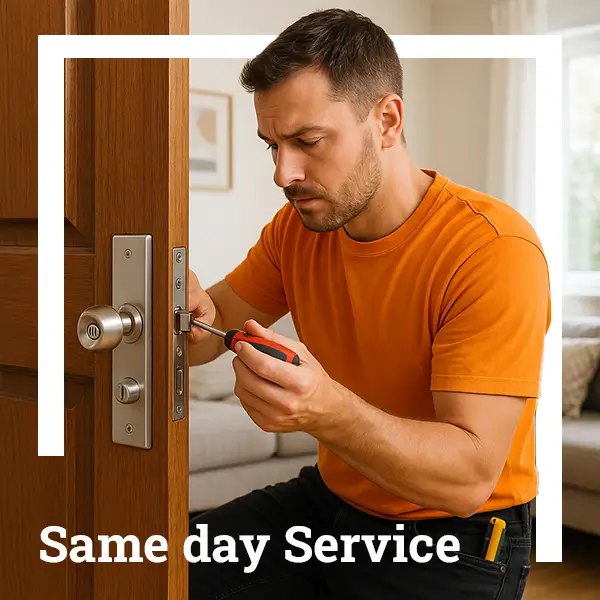 Residential Locksmith Katy TX Locksmith repairing wooden door lock indoors